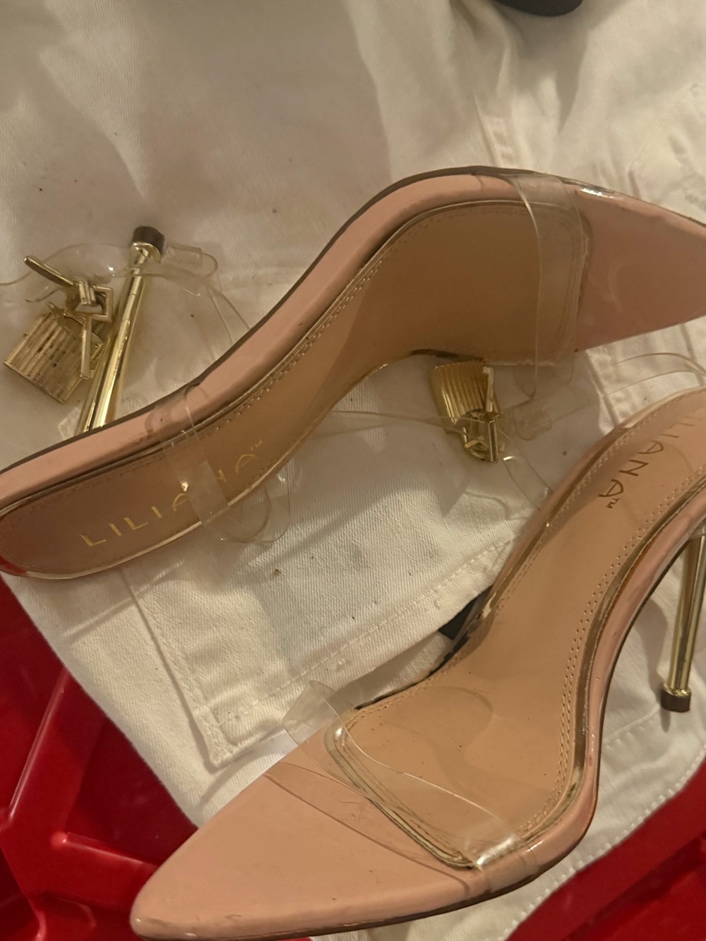 LILY & DAN Nude Pink Clear Strap Stiletto Heels